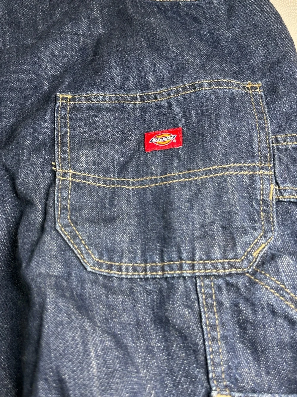 Dickies Men’s Large Denim Bib Overalls Dark Wash Carpenter Workwear 100% Cotton